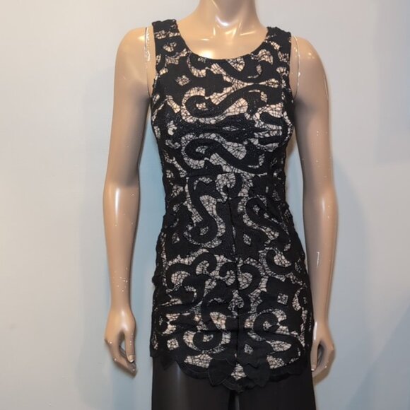 Saints + Secrets Lace Bodice Formal Maxi Dress Slit Chiffon Drop Waist Black - Picture 4 of 16